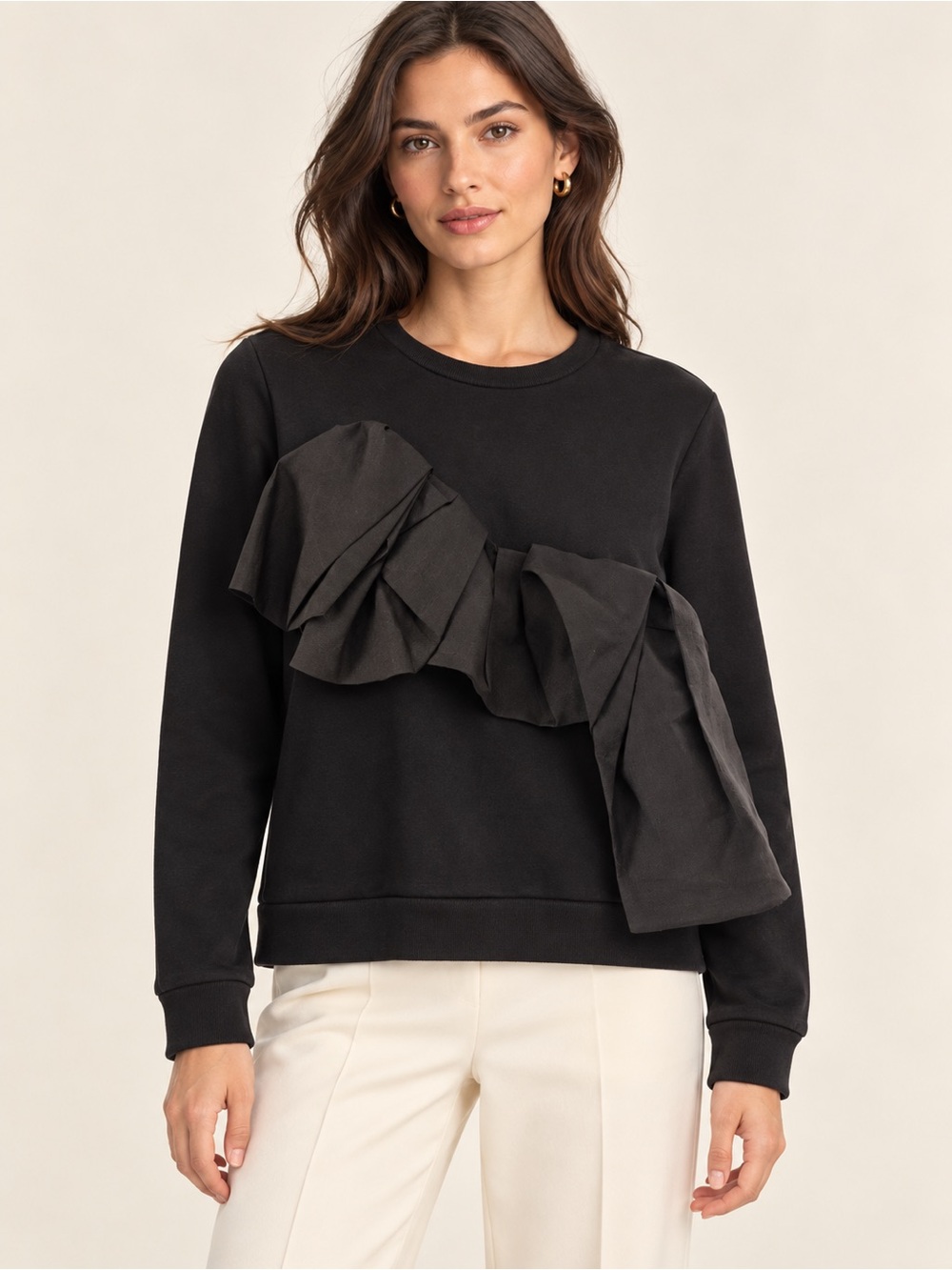 COS Black Oversized Bow Sweatshirt Womens XS Cotton Blend Sculptural Statement.